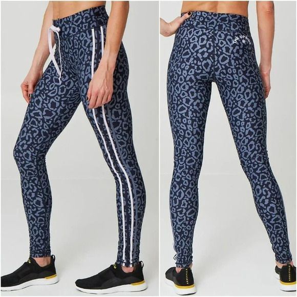 The Upside Soulcycle Purple Leopard Drawstring Mid Rise Athletic Leggings 8 - Picture 1 of 10